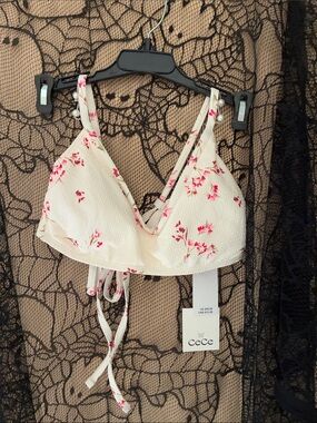 CeCe Cream Swim top with Pink Floral Print